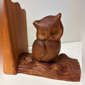 VTG Handcrafted Wooden Owl Bookends by Kadian Crafts Co Canada out of Red Cedar
